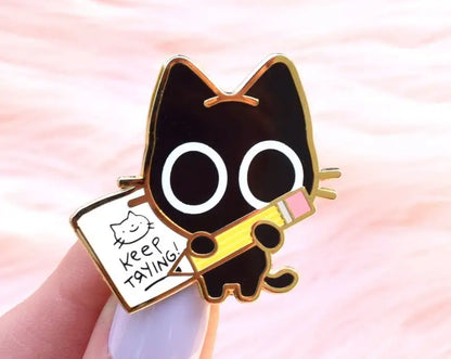 Boba Cat Enamel Pin — Cute Black Cat Kawaii Bubble Tea Accessory Pin