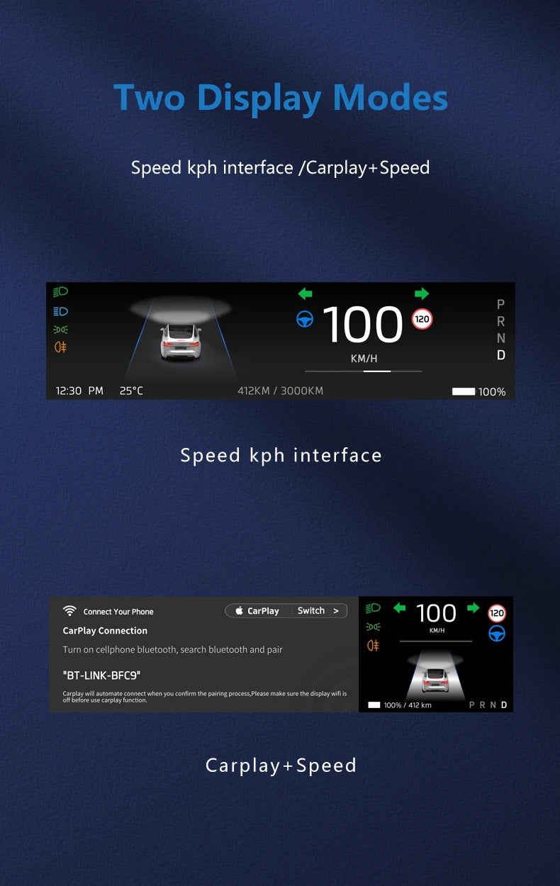 Carbar 8.8" Smart Dashboard Touch Screen – Wireless CarPlay & Android Auto for Tesla Model 3 & Y, Free Air Vent Camera