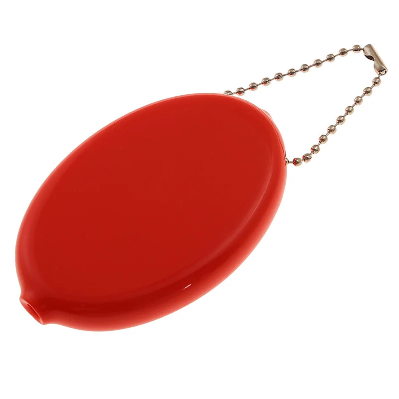 Small Oval PVC Coin Purse – Colorful Change Holder with Chain for Travel & Accessories