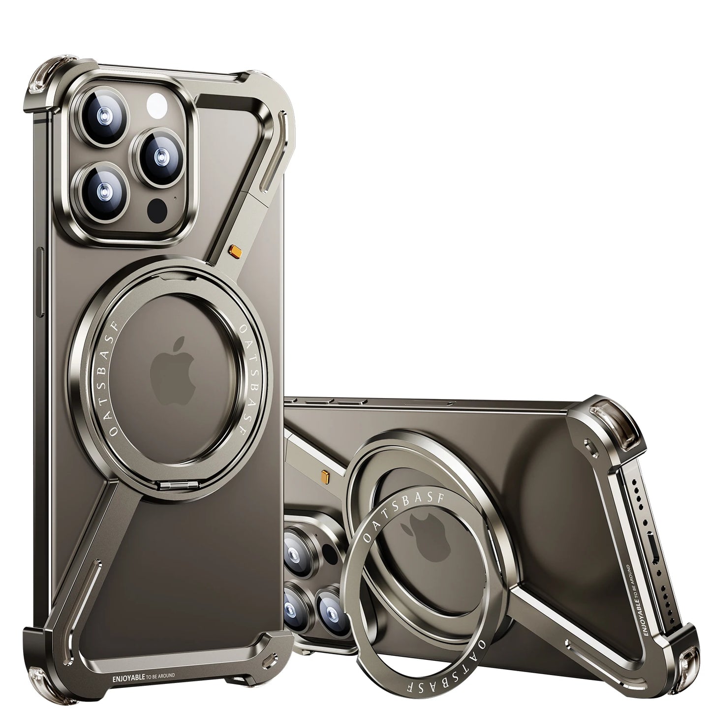 Oatsbasf Z Shape Metal Phone Case for iPhone 15/16 Pro Max – Shockproof Cover with 360° Rotating Holder & Bumper Protection