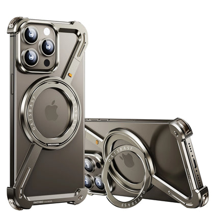 Oatsbasf Z-Shape Metal Phone Case for iPhone 15/16 Pro Max | Shockproof Cover with 360° Rotating Holder