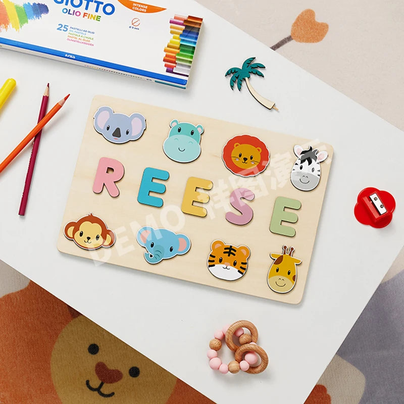 Montessori Personalized Wooden Name Puzzle — Custom Letter Board Educational Toy for Babies