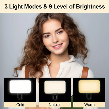 Mini Clip-On Selfie Fill Light with 3 Color Modes – Rechargeable LED Light for Mobile Phones, Computers & Photography, Adjustable Brightness Portable Lighting Tool