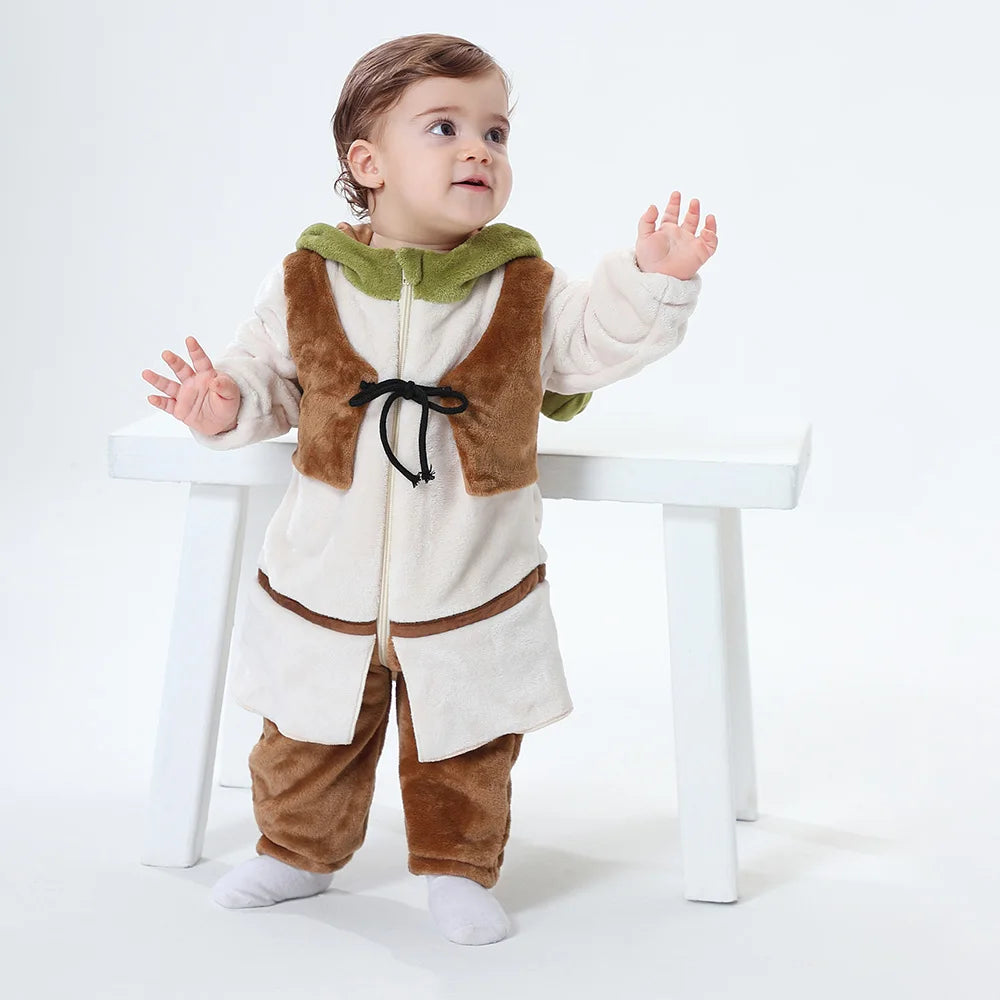 Cute Green Monster Kigurumi Onesie - Warm Winter Cosplay Jumpsuit for Babies & Kids 0-3 Years