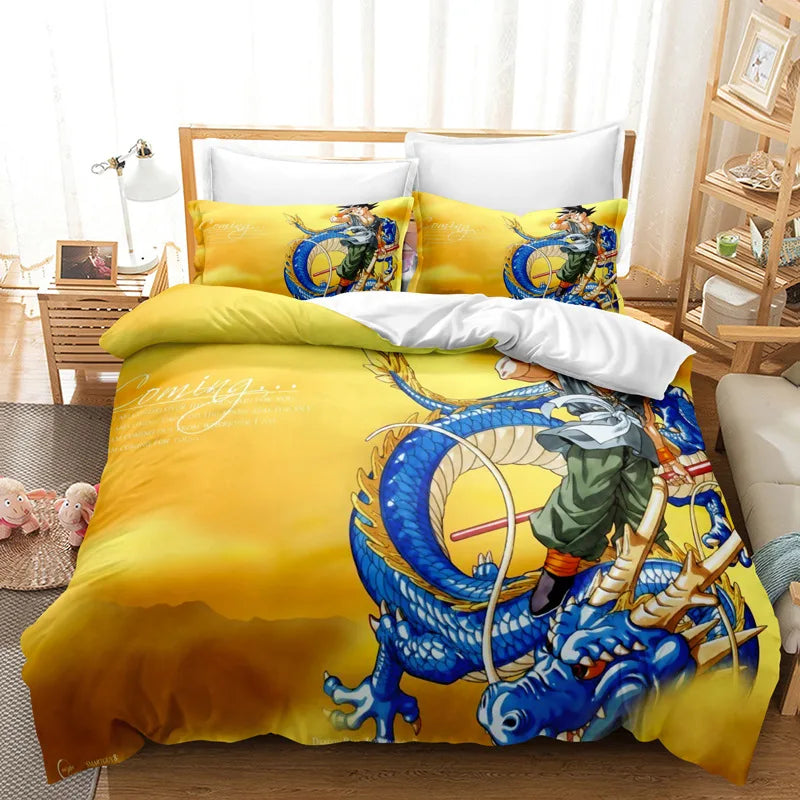 Goku Super Saiyan Dragon Ball Bedding Set – 2/3pcs Duvet Cover & Pillowcase 3D Anime Quilt Cover for Teens