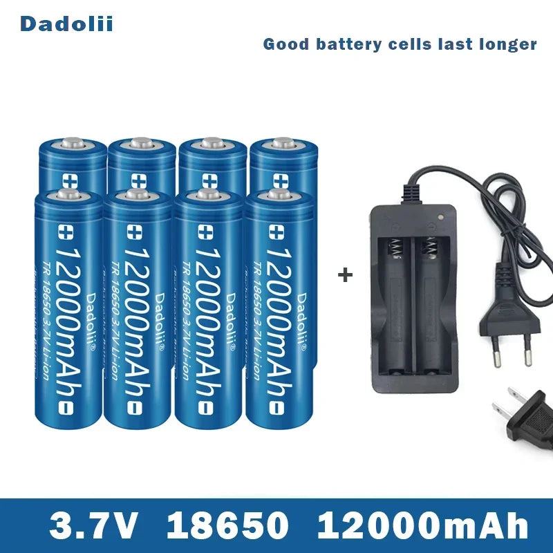 18650 3.7V 12000mAh Li-ion Rechargeable Battery – For Flashlights, Torches + Charger Included