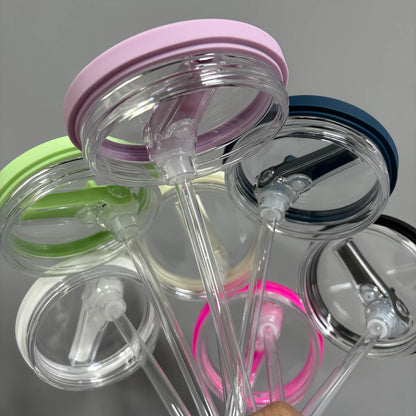 30oz/40oz Tumbler Flip Straw Lid Replacement – Spill-Proof Reusable Cover for Quencher Cups