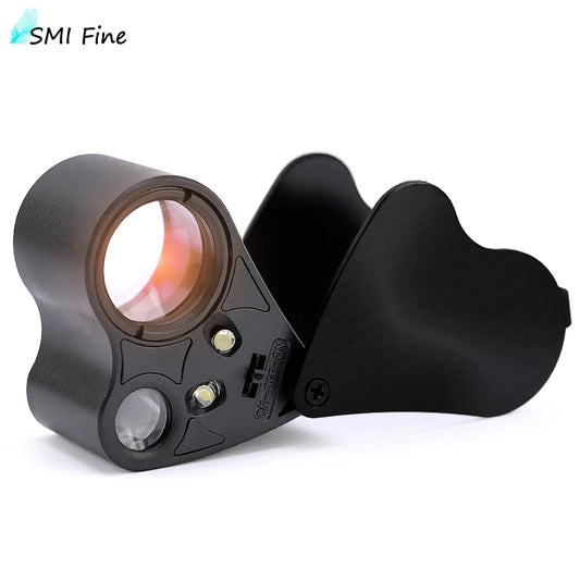 30X 60X LED Jewelry Loupe Magnifier - Foldable Illuminated Eye Glass for Gems Coins and Watch Inspection