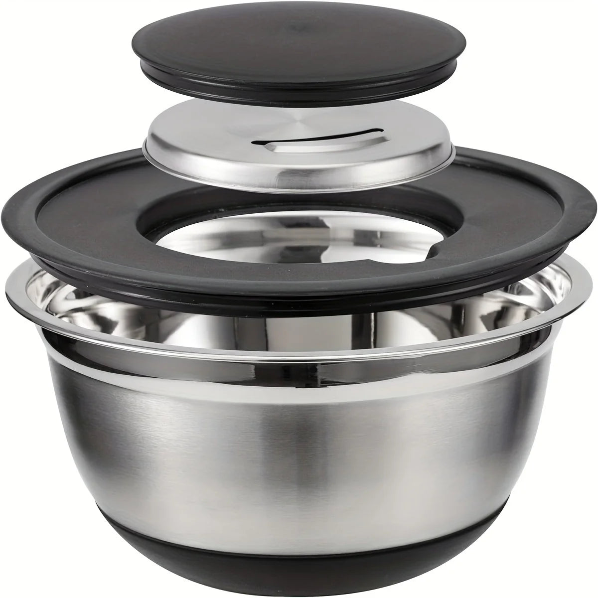 8PCS Stainless Steel Mixing Bowl Set – Airtight Lids, Non-Slip Bottoms, Black Kitchen Bowls for Baking & Serving