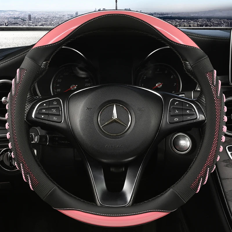 3D Honeycomb Leather Steering Wheel Cover – Durable Anti-Slip Universal Fit for 14.5-15 Inch Wheels