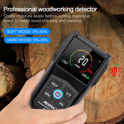 Non-Contact Wood Moisture Meter - Digital Electromagnetic Timber Humidity Tester with Color Screen