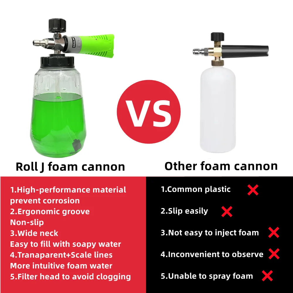 1pc Green Foam Cannon with 1000ml Transparent Bottle: Snow Foam Lance Kit - High Pressure Car Washer Accessory with 1/4 Quick Connect
