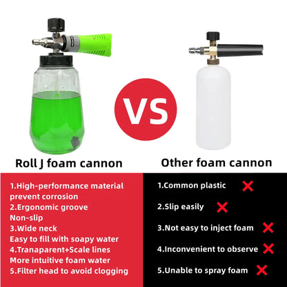 1pc Green Foam Cannon with 1000ml Transparent Bottle: Snow Foam Lance Kit - High Pressure Car Washer Accessory with 1/4 Quick Connect