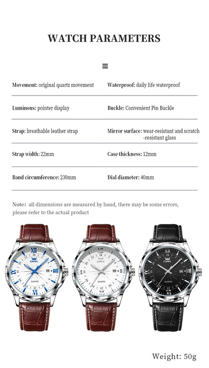 OPK Men's Quartz Watch — Steel Belt Dual Calendar Wristwatch Model 6003