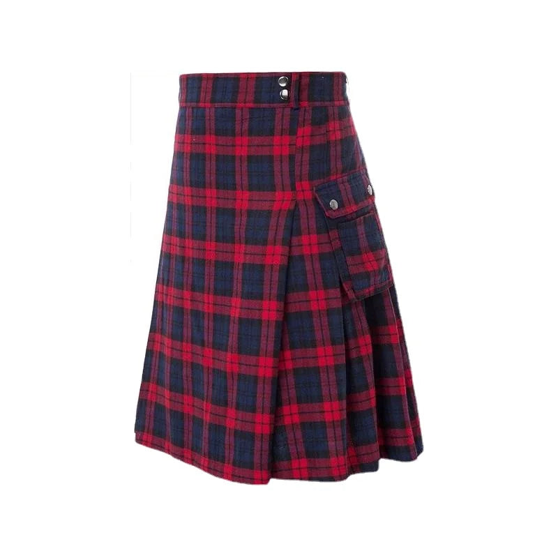 Men's Tartan Kilt Skirt – Traditional Highland Utility Kilt with Pockets, Gothic Punk Vintage Style
