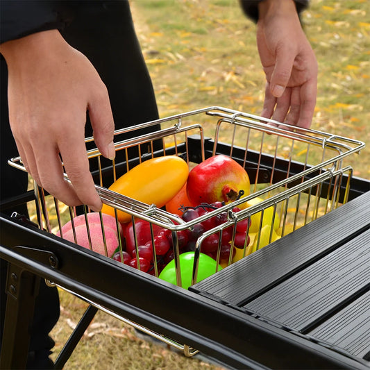 Folding Stainless Steel IGT Basket - 10L Portable Camping Drain Basket & Table Organizer Accessory