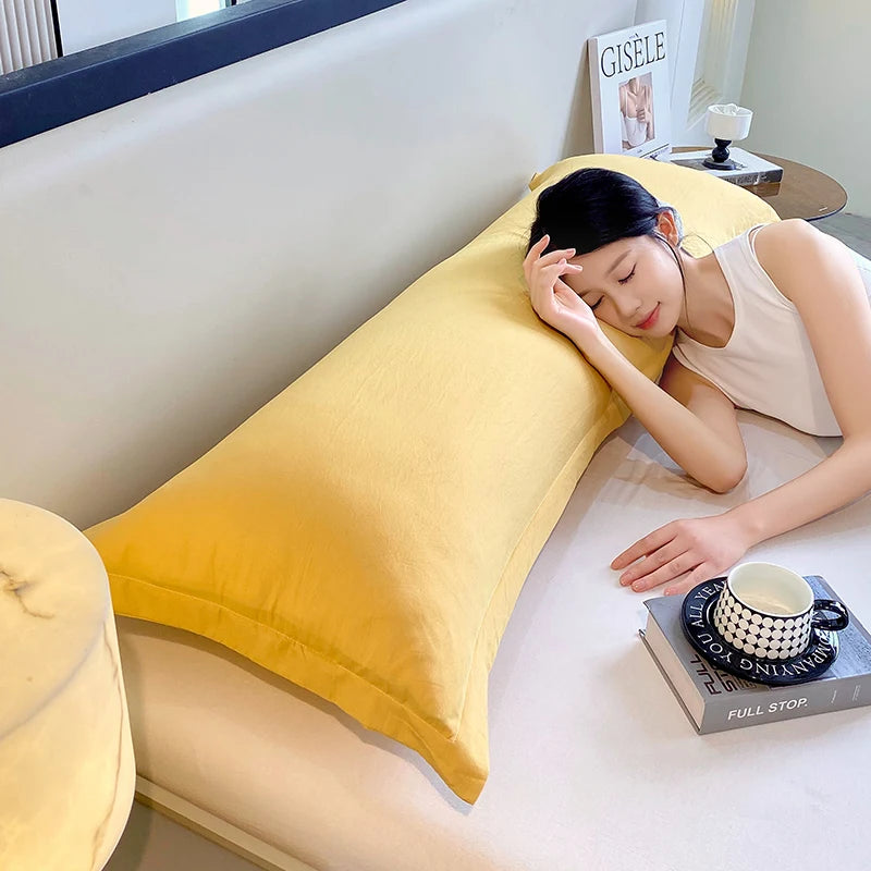 Long Pillowcase - Solid Color Washed Double Pillow Cover 48x100cm 120cm 150cm 180cm Couple Pillowcase Without Insert
