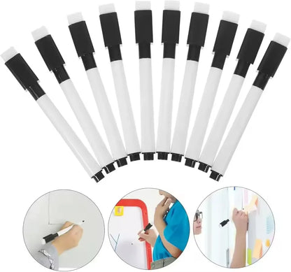 Magnetic Dry Erase Markers with Eraser Caps - Black Whiteboard Pens for School, Home and Office