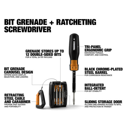 TOUGHBUILT TB-H5S2-MR-A Ratcheting Multi-Bit Screwdriver - 24-Position Portable Manual Hand Tool