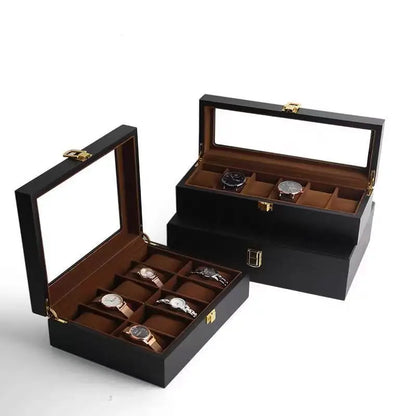 Handmade Luxury Wooden Watch Box – 6/10/12 Grid Display Case & Jewelry Organizer for Watches