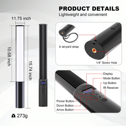 LUXCEO P400S Handheld RGB LED Video Light Wand with Built-in Battery 2500K-6500K 36000 Colors Photography Light for YouTube Vlogging & Studio Shooting