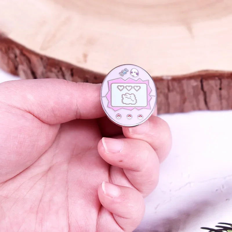 Cute Elf Tamagotchi Enamel Pin - Game Console Badge Brooch for Fans