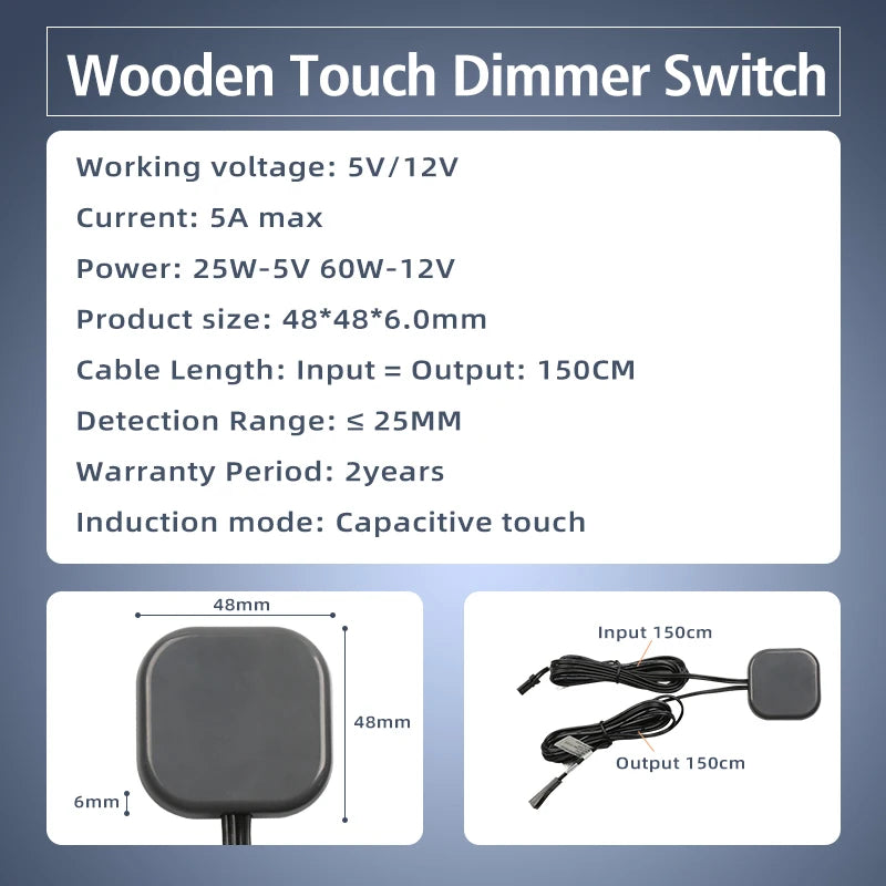 40mm Penetrating Touch Sensor Switch – 12V/24V 60W Induction LED Switch for Wood, Stone & Plastic Boards