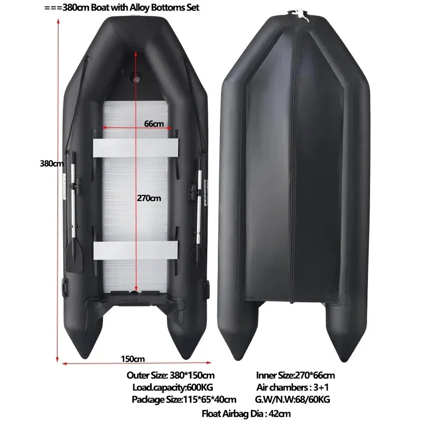 1.2mm Thickened PVC Assault Boats – V-Shape Keel Inflatable Fishing Boat Set with Alloy Bottoms (230-380cm)