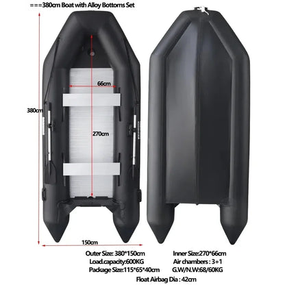 1.2mm Thickened PVC Assault Boats – V-Shape Keel Inflatable Fishing Boat Set with Alloy Bottoms (230-380cm)
