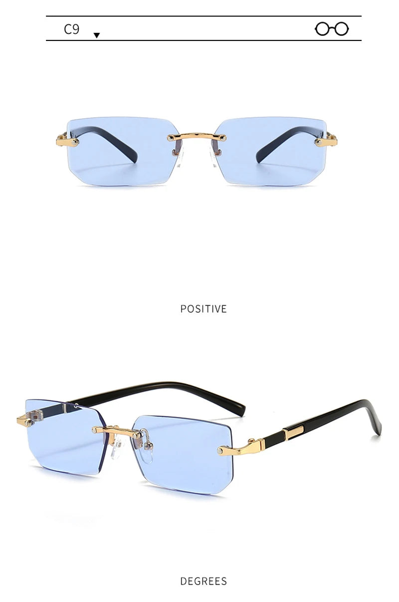 Fashion Rimless Sunglasses – Classic Small Square Frameless Shades for Men & Women, Summer Travel Eyewear