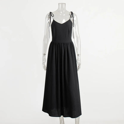 Bornladies Women’s Summer Beach A-Line Sling Dress – Vintage Loose V-Neck 100% Cotton Casual Sexy Hot Girl Style