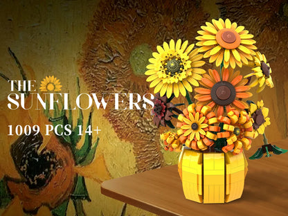 1009PCS Sunflower Building Blocks Set – Flower Bouquet Vase Model for Home Decor & Kids Educational Holiday Gifts