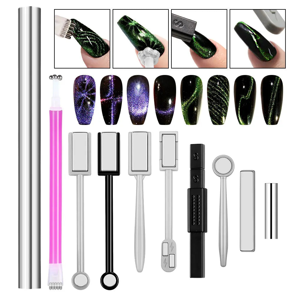 Nail Art Magnetic Wand Pen Set - 3D Cat Eye Gel Painting, UV Gel Polish Magnet Tools for Magic Manicure