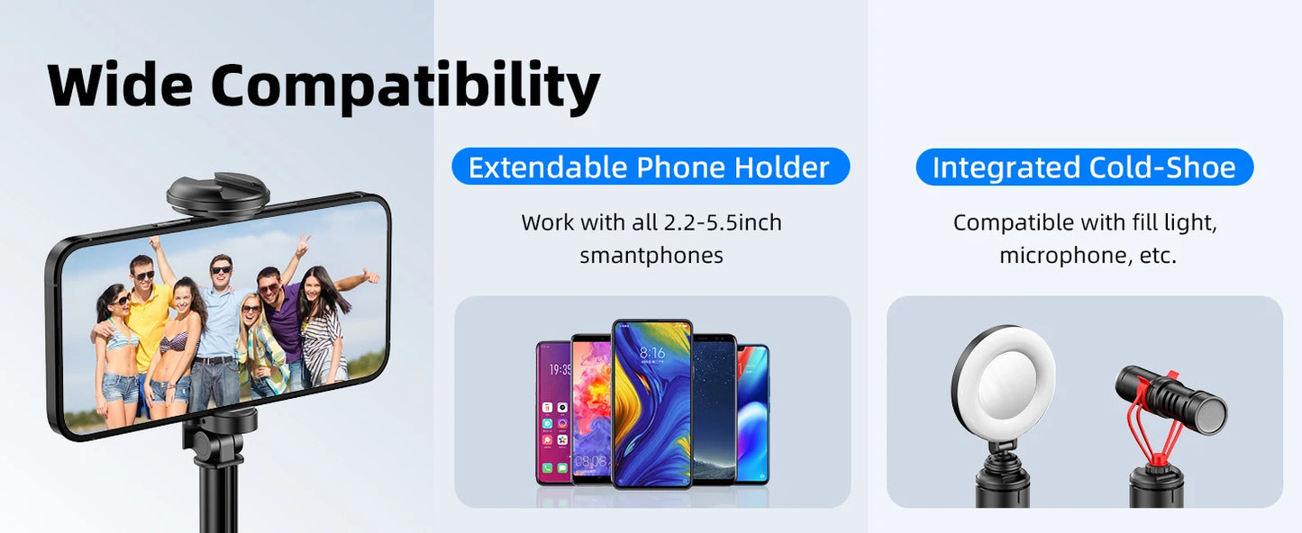 Selfieshow Wireless Selfie Stick – 72 Inch Portable Aluminum Alloy Tripod with Bluetooth Remote for iOS & Android Phones