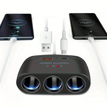 120W 3-in-1 Fast Charge Car Charger - Cigarette Lighter Power Adapter for Mobile Phones, DVR & GPS Devices