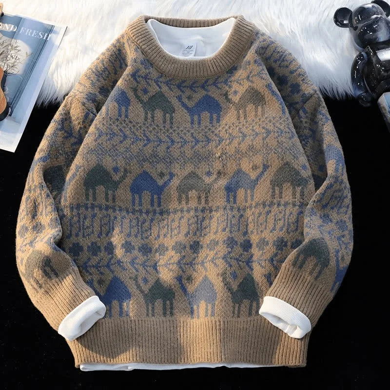 Men's Retro Knit Sweater - Loose Casual Pullover for Autumn & Winter