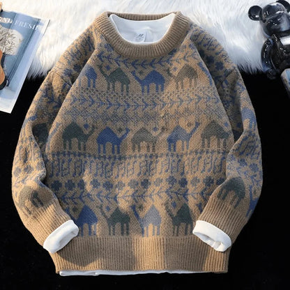 Men's Retro Knit Sweater - Loose Casual Pullover for Autumn & Winter