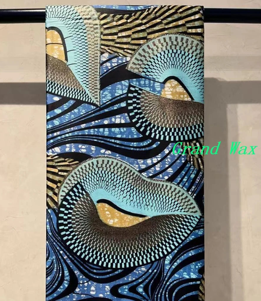 African Golden Glitter Wax Fabric - Soft Cotton Ankara Batik Print Material for Uniforms