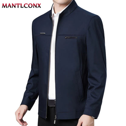 MANTLCONX Men's Slim Fit Zip-Up Jacket - New Solid Business Outerwear for Spring, Thin & Stylish