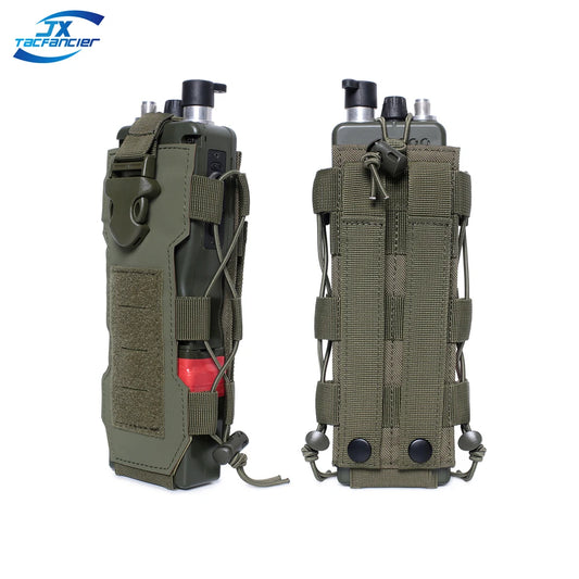 Tactical Radio Pouch - Molle Water Bag & Walkie Talkie Holder with Quick Release Buckle and Elastic Shock Cord. Magazine Pouch