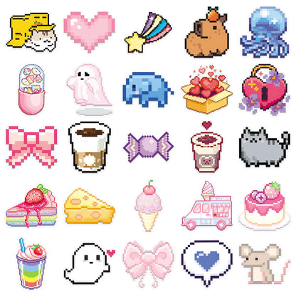 50-Piece Cute Pixel Game Sticker Set – Kawaii Cat Waterproof Decals for Scrapbooks, Phones, Luggage, and Skateboards