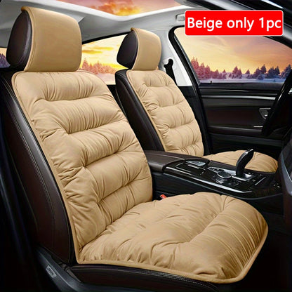 Quilted Plush Car Seat Cushion - Thick Padded Front Seat Protector with Headrest Cover