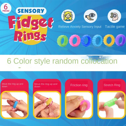 6pcs Silicone Fidget Rings - Durable Stress Relief Sensory Toys for Kids & Anxiety Reduction