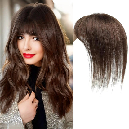 Ombre Brown Blonde Remy Human Hair Topper – 14 Inch Silk Base Clip-In Wig with Bangs for Women