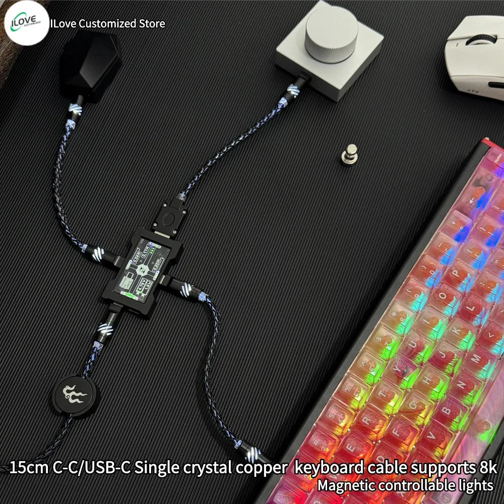 8K Gaming Keyboard USB-C Cable – Single-Crystal Copper Magnetic LED Cable for Esports Hubs and HMLAB Hubs