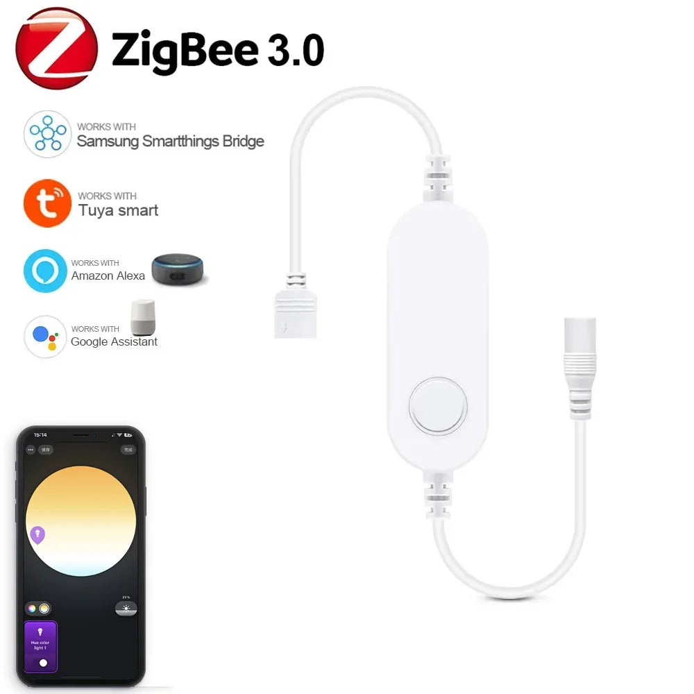 Zigbee 3.0 Smart LED Controller – DC 5V/12V/24V Dimmer for Single Color, CCT, RGB, RGBW & RGBCCT LED Strips, Compatible with Tuya, Alexa & SmartThings