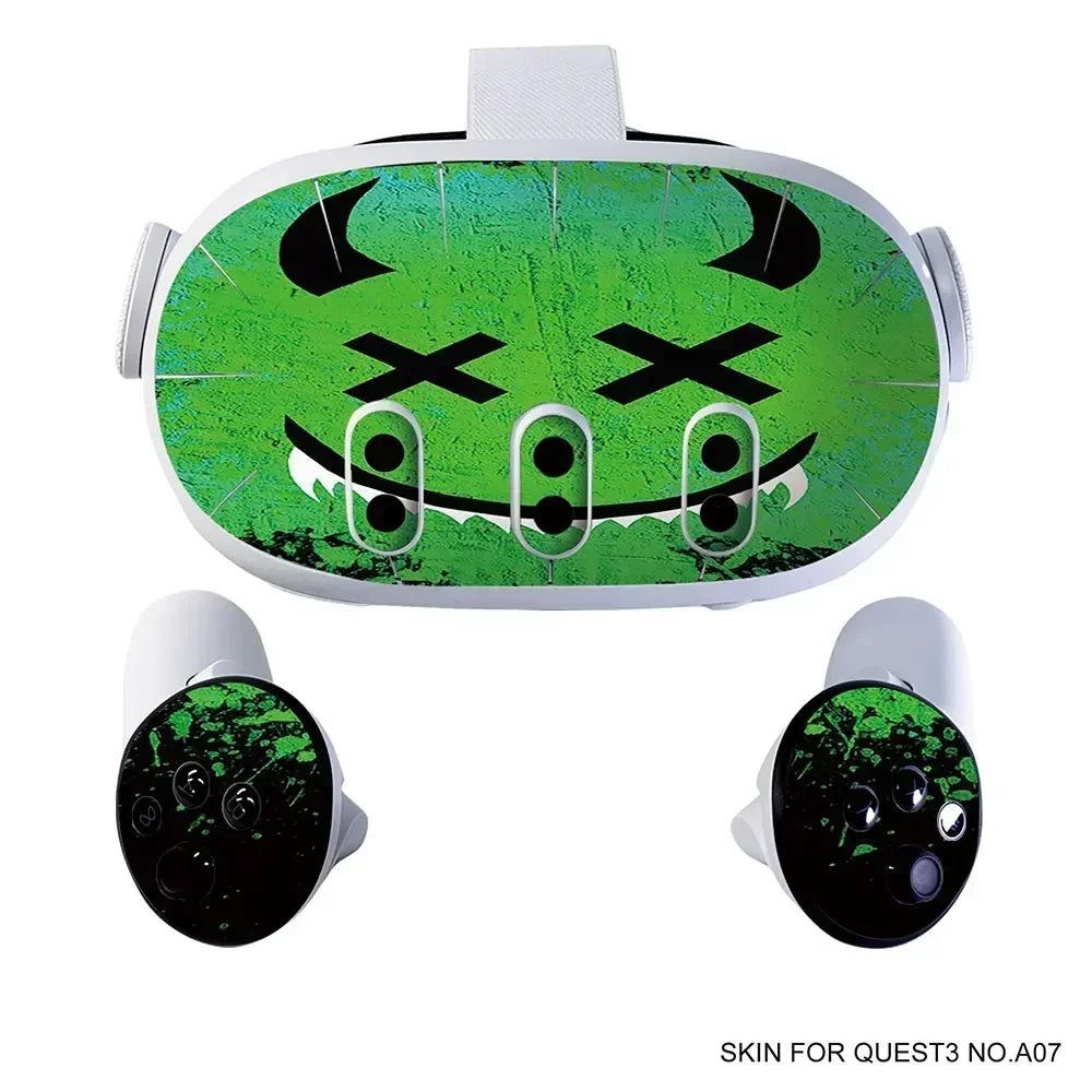 Vinyl Skin Sticker for Meta Quest 3 VR Headset & Controllers – PVC Halloween Pattern Decal Wrap Cover for Oculus Quest 3 Accessories
