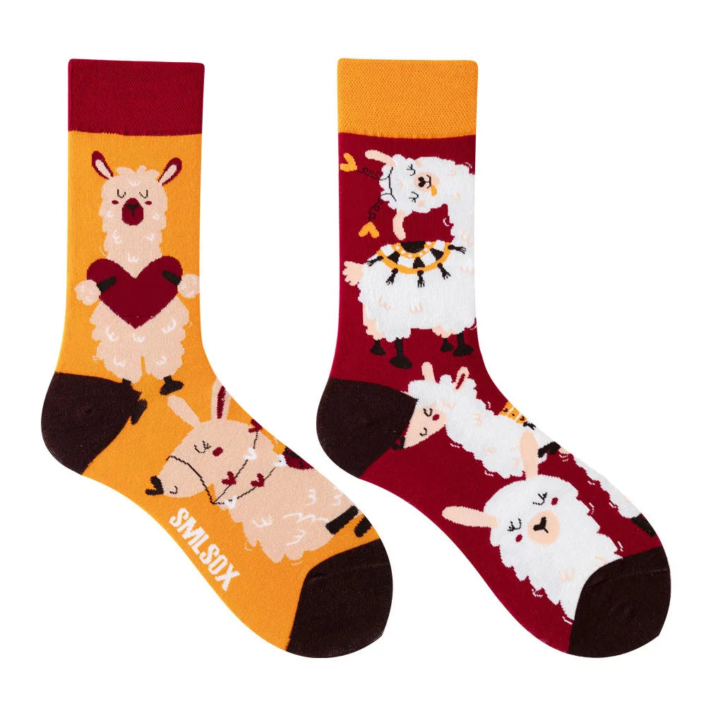Unisex AB Tide Animal Cotton Socks – Colorful Cat, Dog, Koala, Cow Crew Socks for Men & Women, Four Seasons Gift