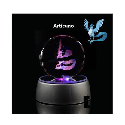 Anime Pokemon 3D Crystal Ball – Snorlax & Charizard Engraved Pokeball Figure with LED Light Base, Kids Gift