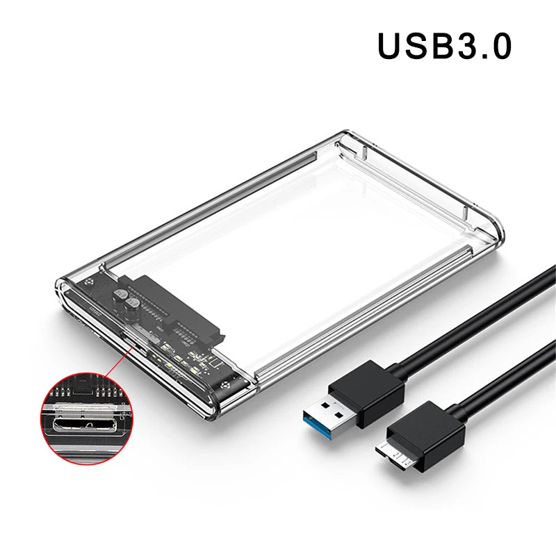 Clear 2.5 Inch SATA SSD HDD Enclosure - USB 3.0 Type-C External Hard Drive Case with UASP Support